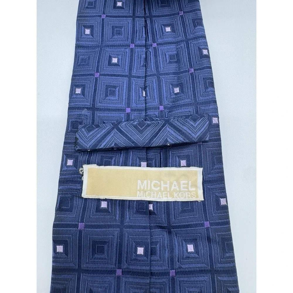 Michael Kors Tie Blue Geometric Square‎ Pattern Silk Blend Classic Mens Necktie